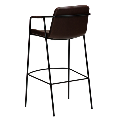 [var:Bezug=Vintage kakaofarbenes Kunstleder mit schwarzen Beinen] BOTO Barhocker