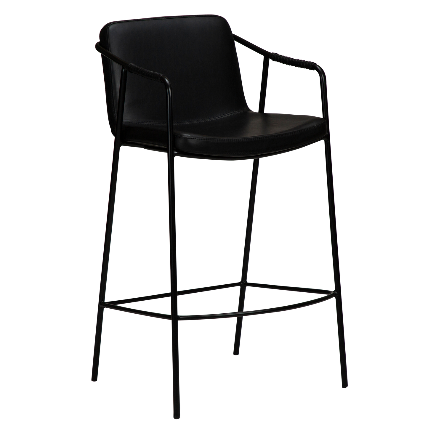[var:Bezug=Vintage schwarzes Kunstleder mit schwarzen Beinen] BOTO Thekenhocker