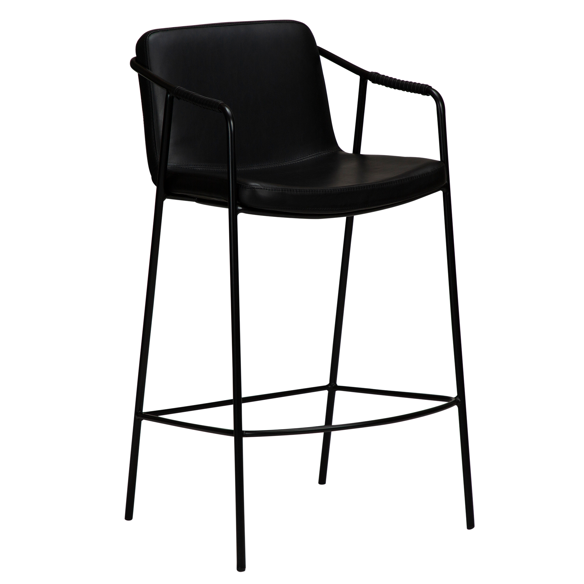 [var:Bezug=Vintage schwarzes Kunstleder mit schwarzen Beinen] BOTO Thekenhocker
