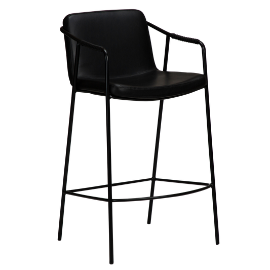 [var:Bezug=Vintage schwarzes Kunstleder mit schwarzen Beinen] BOTO Thekenhocker