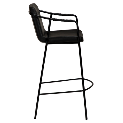 [var:Bezug=Vintage schwarzes Kunstleder mit schwarzen Beinen] BOTO Thekenhocker