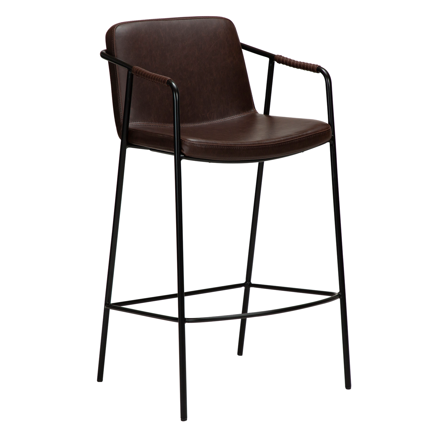 [var:Bezug=Vintage kakaofarbenes Kunstleder mit schwarzen Beinen] BOTO Thekenhocker