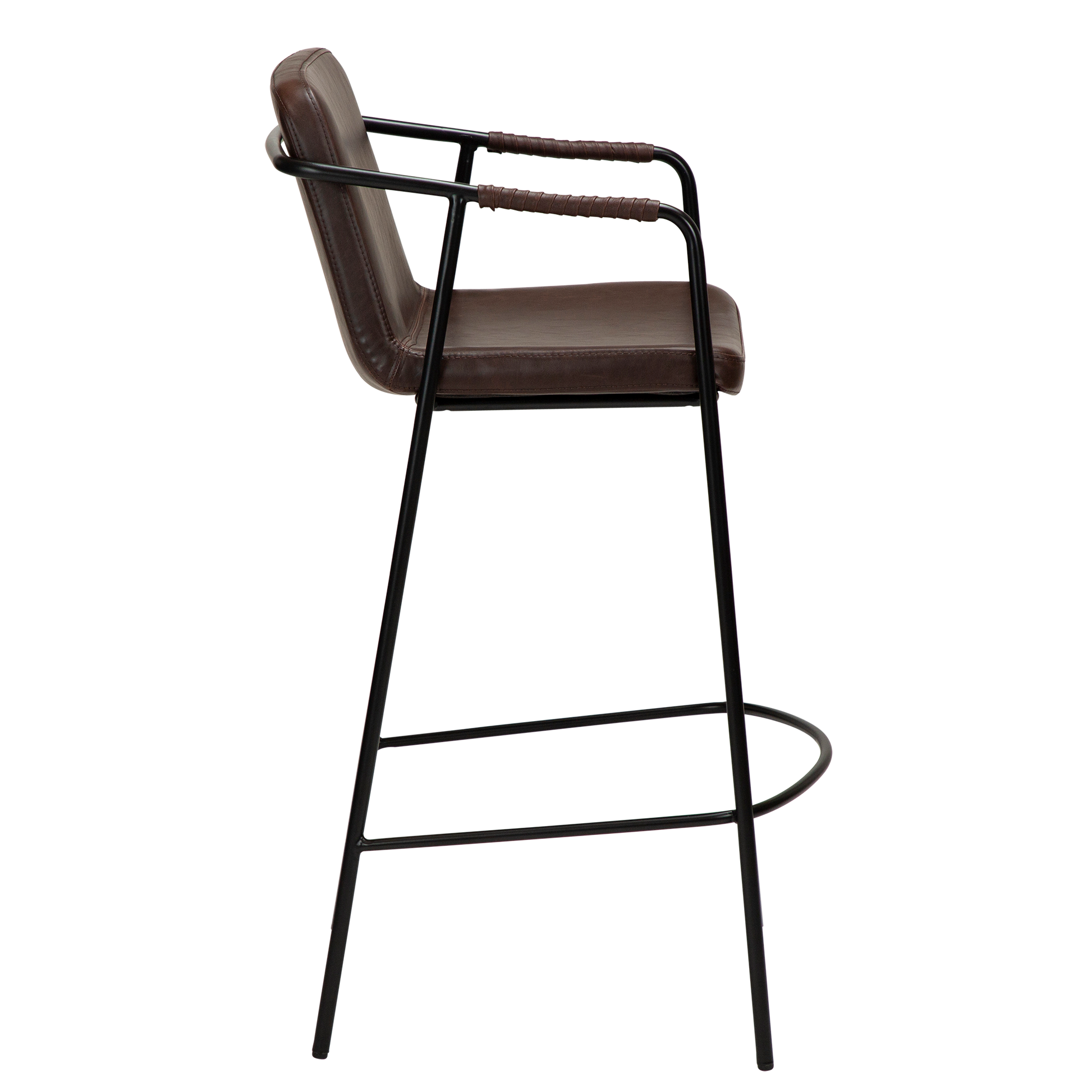 [var:Bezug=Vintage kakaofarbenes Kunstleder mit schwarzen Beinen] BOTO Thekenhocker