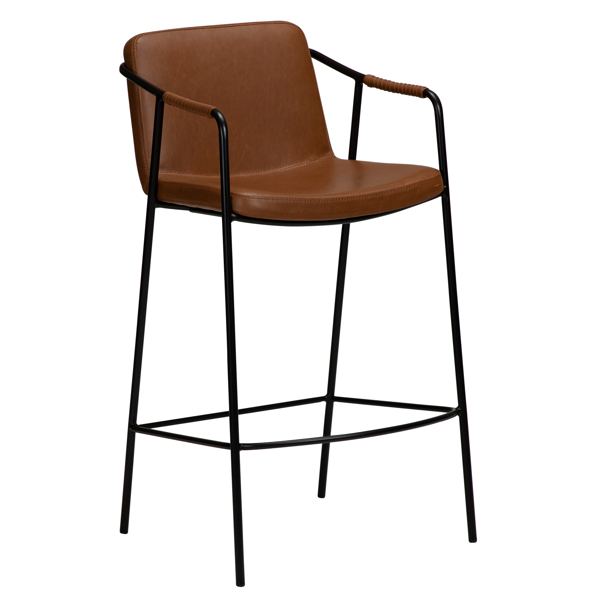 [var:Bezug=Vintage hellbraunes Kunstleder mit schwarzen Beinen] BOTO Thekenhocker