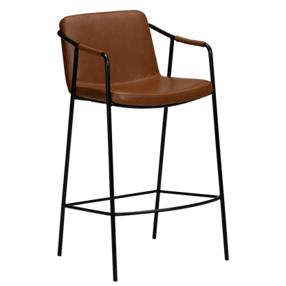 [var:Bezug=Vintage hellbraunes Kunstleder mit schwarzen Beinen] BOTO Thekenhocker