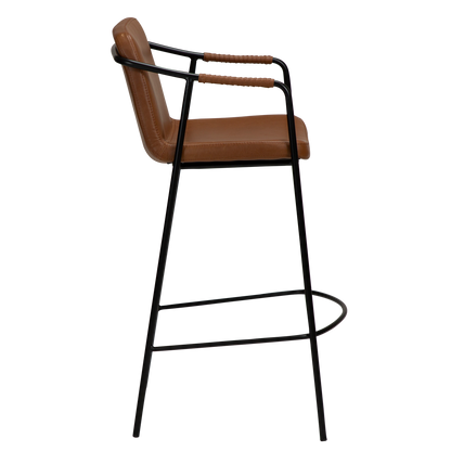 [var:Bezug=Vintage hellbraunes Kunstleder mit schwarzen Beinen] BOTO Thekenhocker