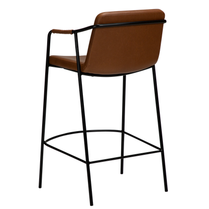 [var:Bezug=Vintage hellbraunes Kunstleder mit schwarzen Beinen] BOTO Thekenhocker