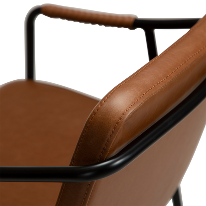 [var:Bezug=Vintage hellbraunes Kunstleder mit schwarzen Beinen] BOTO Thekenhocker