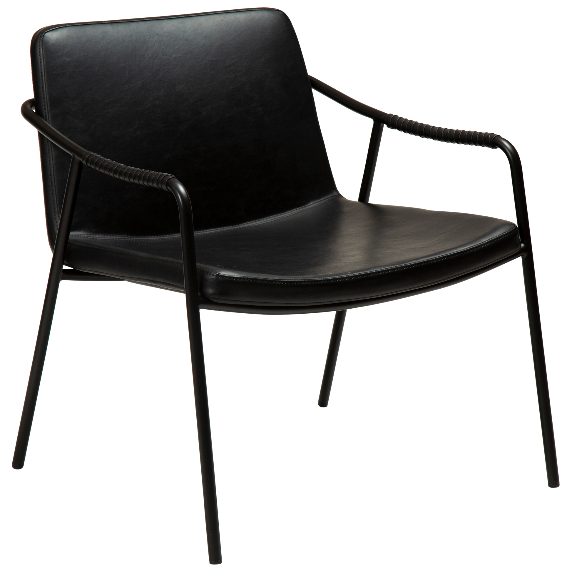 [var:Bezug=Vintage schwarzes Kunstleder mit schwarzen Beinen] BOTO Loungesessel