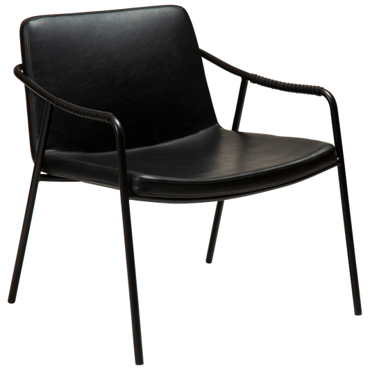 [var:Bezug=Vintage schwarzes Kunstleder mit schwarzen Beinen] BOTO Loungesessel