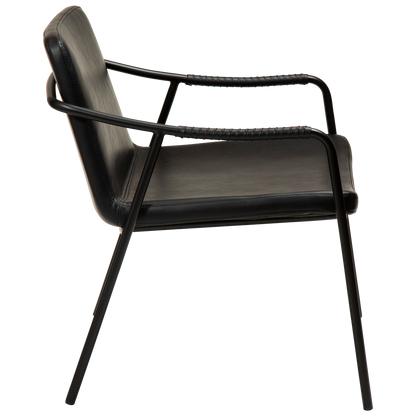 [var:Bezug=Vintage schwarzes Kunstleder mit schwarzen Beinen] BOTO Loungesessel