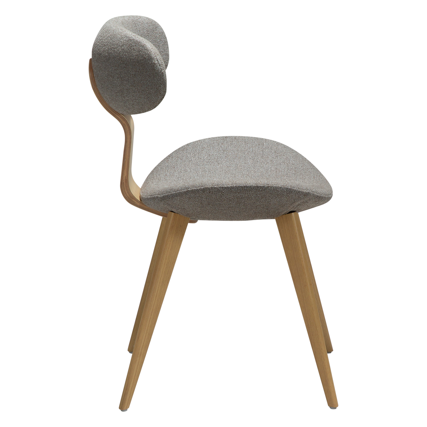 [var:Bezug=Kiesbrauner Bouclé-Stoff mit weißgewaschenen Eichenbeinen] BUCKLE Stuhl