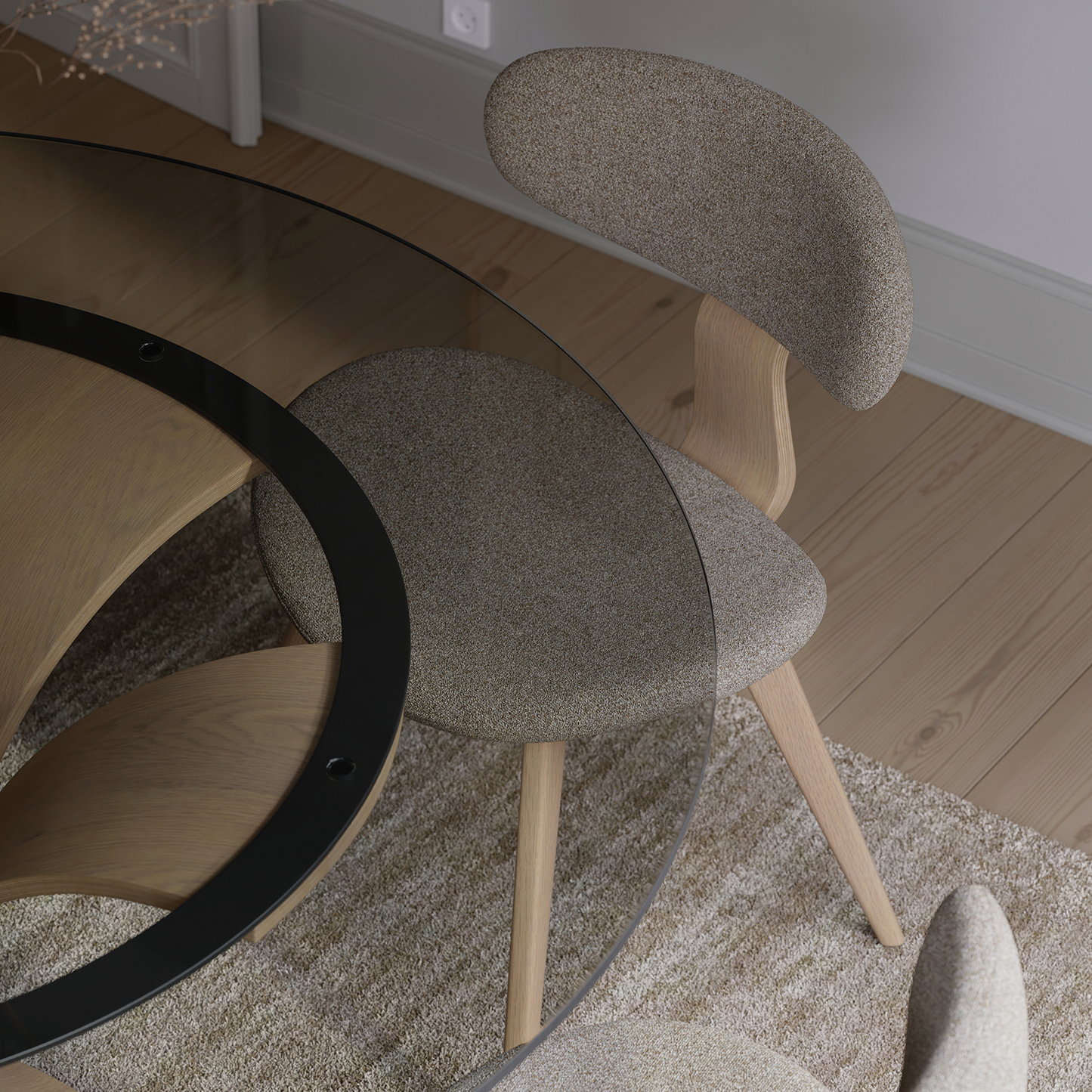 [var:Bezug=Kieselgrauer Bouclé-Stoff mit weißgewaschenen Eichenbeinen] BUCKLE Stuhl