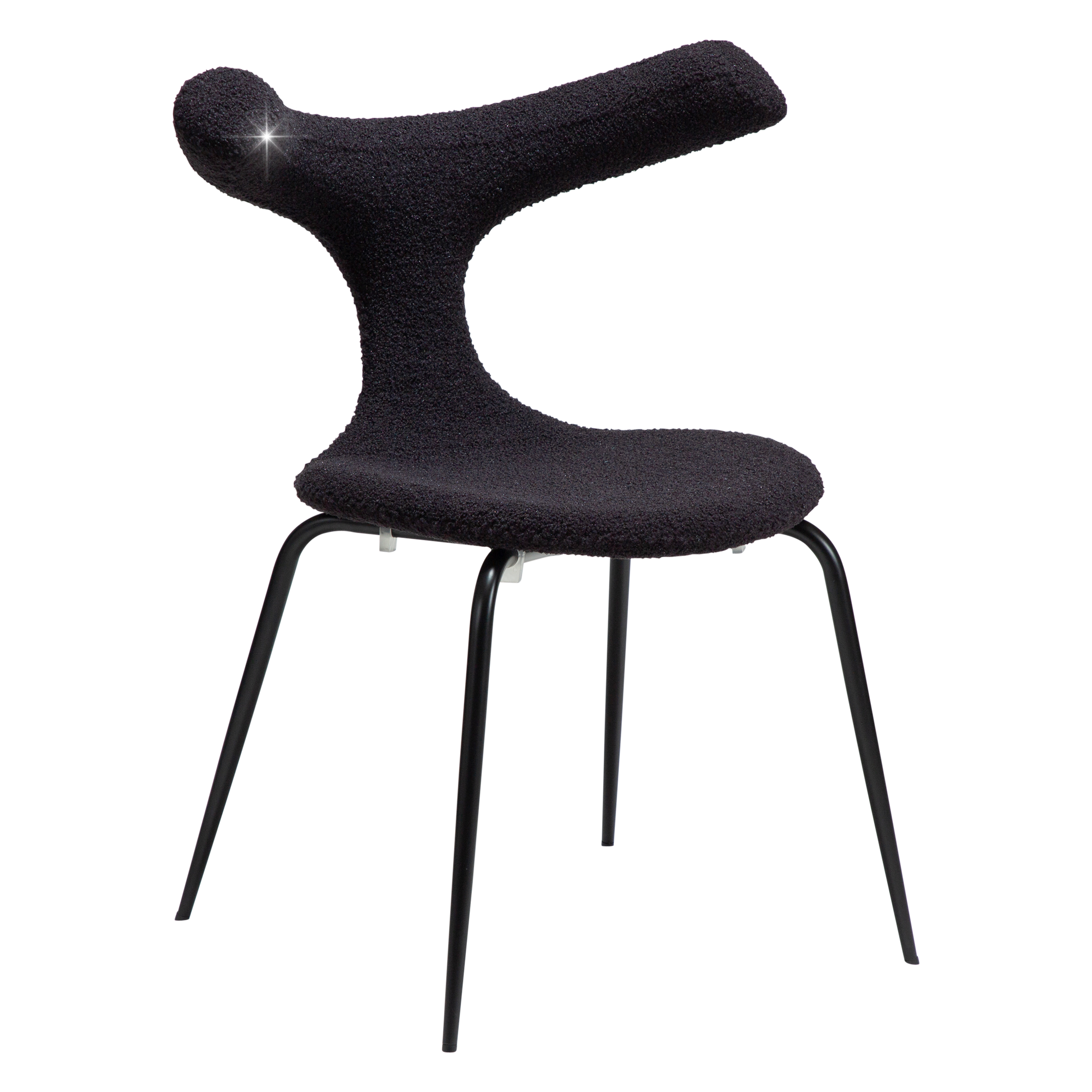 [var:Bezug=Obsidian schwarzer RPES Bouclé-Stoff mit Schimmer und schwarzen Metallbeinen] BULL Stuhl