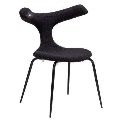 [var:Bezug=Obsidian schwarzer RPES Bouclé-Stoff mit Schimmer und schwarzen Metallbeinen] BULL Stuhl