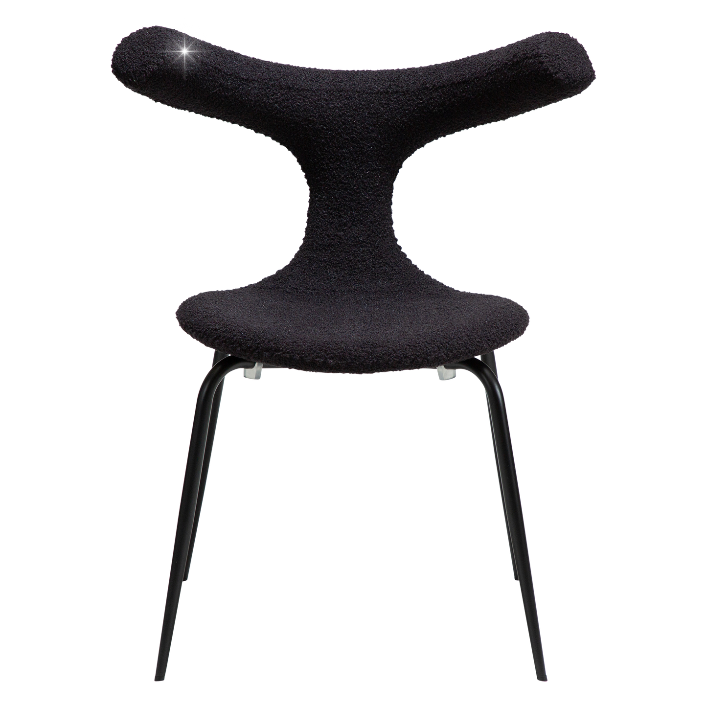 [var:Bezug=Obsidian schwarzer RPES Bouclé-Stoff mit Schimmer und schwarzen Metallbeinen] BULL Stuhl
