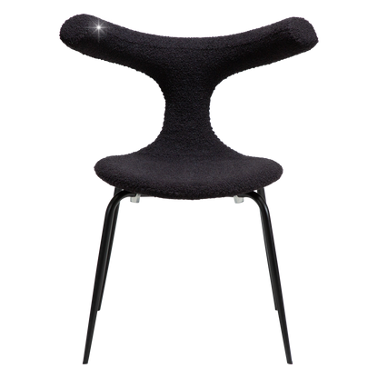 [var:Bezug=Obsidian schwarzer RPES Bouclé-Stoff mit Schimmer und schwarzen Metallbeinen] BULL Stuhl