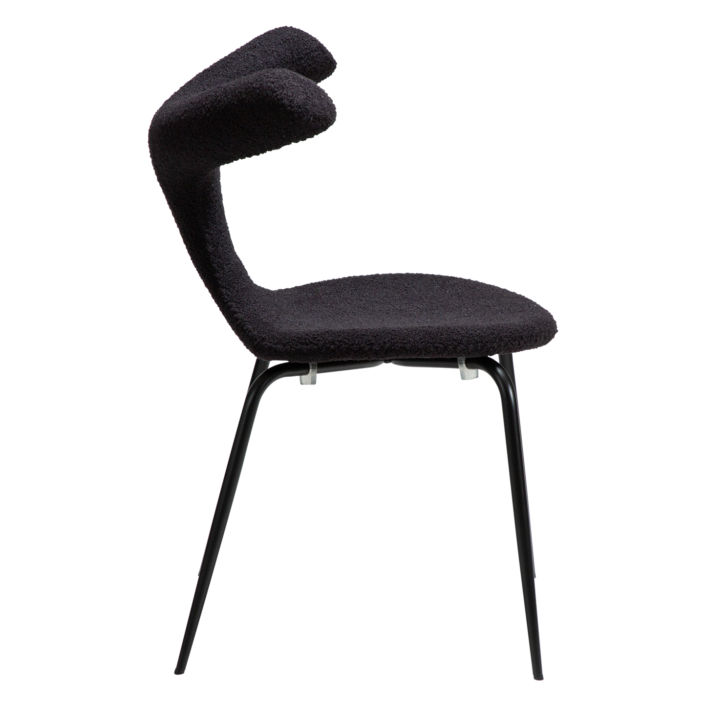 [var:Bezug=Obsidian schwarzer RPES Bouclé-Stoff mit Schimmer und schwarzen Metallbeinen] BULL Stuhl