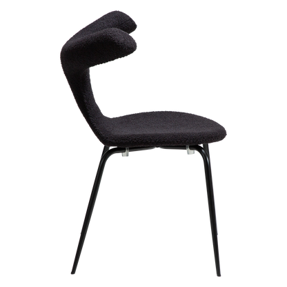 [var:Bezug=Obsidian schwarzer RPES Bouclé-Stoff mit Schimmer und schwarzen Metallbeinen] BULL Stuhl