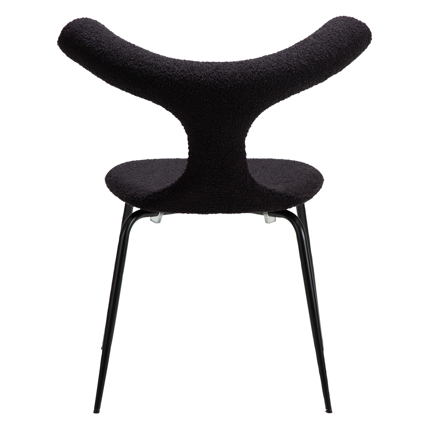 [var:Bezug=Obsidian schwarzer RPES Bouclé-Stoff mit Schimmer und schwarzen Metallbeinen] BULL Stuhl