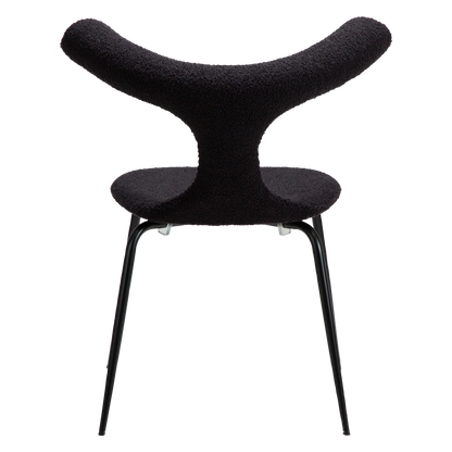 [var:Bezug=Obsidian schwarzer RPES Bouclé-Stoff mit Schimmer und schwarzen Metallbeinen] BULL Stuhl