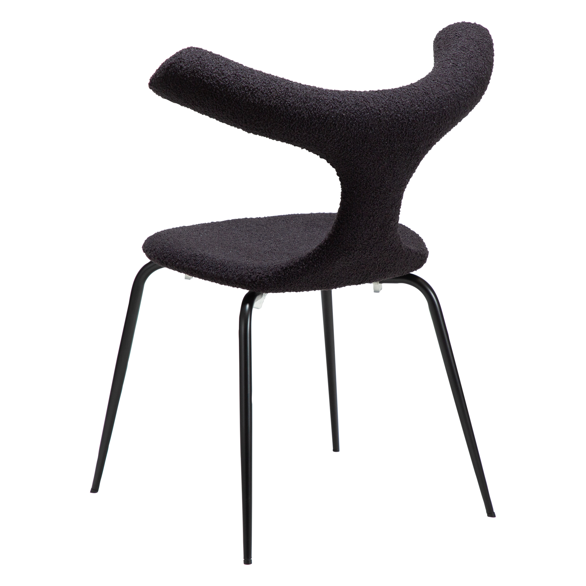 [var:Bezug=Obsidian schwarzer RPES Bouclé-Stoff mit Schimmer und schwarzen Metallbeinen] BULL Stuhl