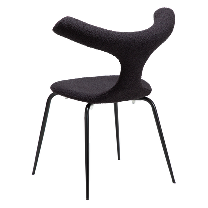 [var:Bezug=Obsidian schwarzer RPES Bouclé-Stoff mit Schimmer und schwarzen Metallbeinen] BULL Stuhl