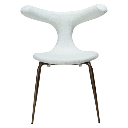 [var:Bezug=Schnee RPES Bouclé mit antikem Messingbeinen] BULL Stuhl