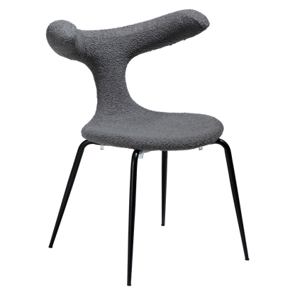 [var:Bezug=Stein RPES Bouclé mit schwarzen Metallbeinen] BULL Stuhl