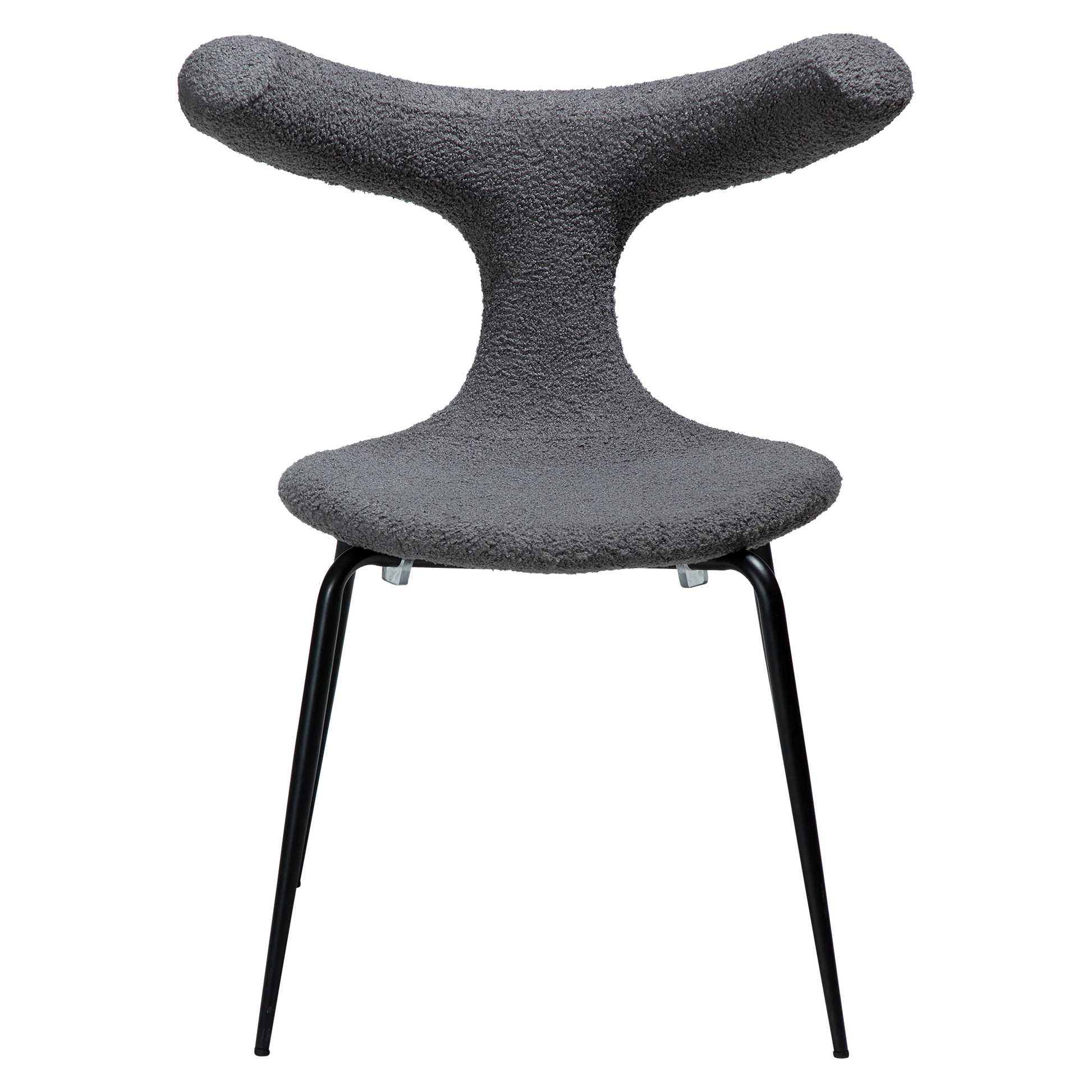 [var:Bezug=Stein RPES Bouclé mit schwarzen Metallbeinen] BULL Stuhl