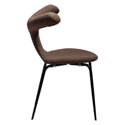 [var:Bezug=Majoran braun RPES Bouclé-Stoff mit schwarzen Metallbeinen] BULL Stuhl