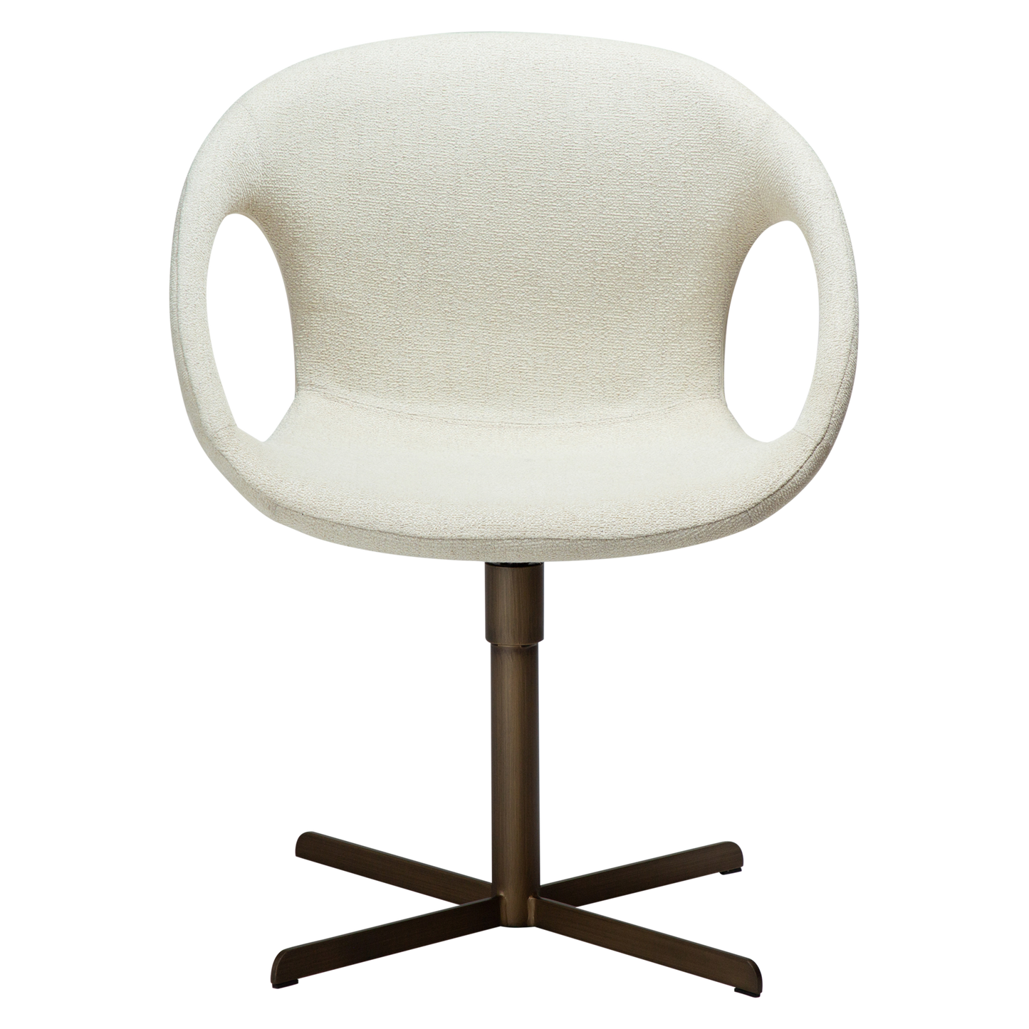 [var:Bezug=Knochenweißes Bouclé-Gewebe mit antikmessingfarbener Drehbasis] CARRY Stuhl