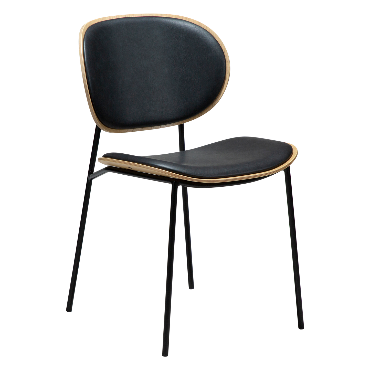 [var:Bezug=Raben-schwarzes Kunstleder und weißgewaschenes Eichenholz mit schwarzen Metallbeinen] CLEMENTINA Stuhl