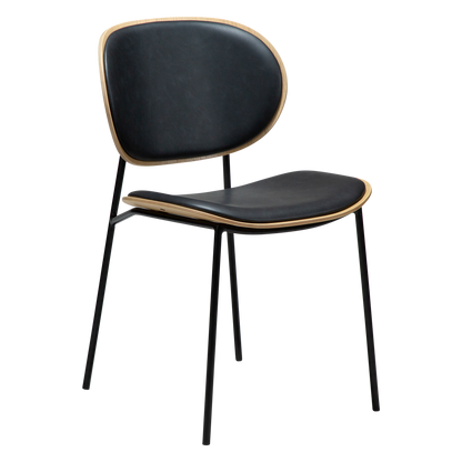 [var:Bezug=Raben-schwarzes Kunstleder und weißgewaschenes Eichenholz mit schwarzen Metallbeinen] CLEMENTINA Stuhl