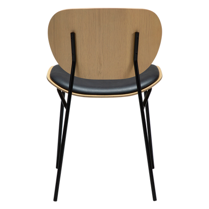 [var:Bezug=Raben-schwarzes Kunstleder und weißgewaschenes Eichenholz mit schwarzen Metallbeinen] CLEMENTINA Stuhl