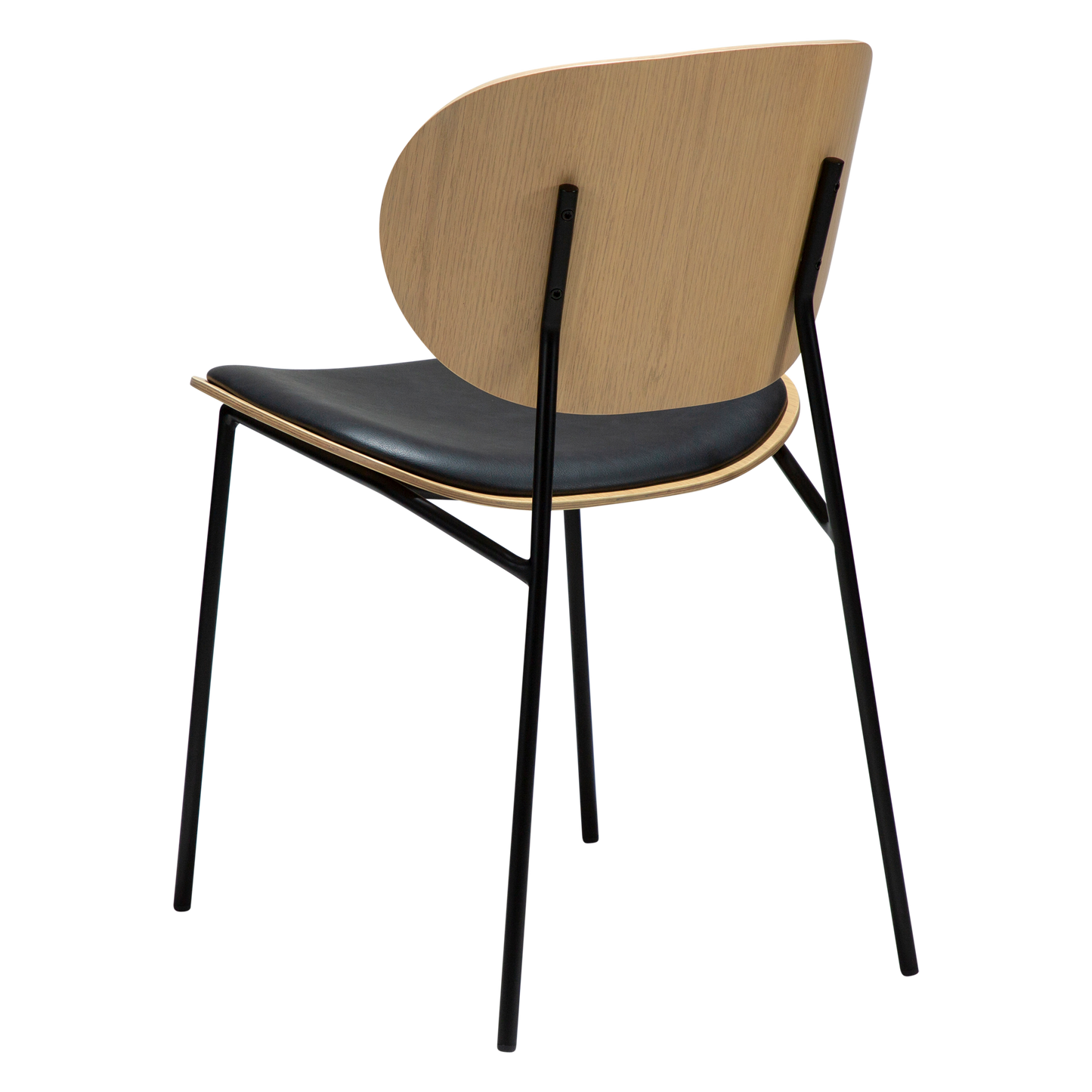 [var:Bezug=Raben-schwarzes Kunstleder und weißgewaschenes Eichenholz mit schwarzen Metallbeinen] CLEMENTINA Stuhl