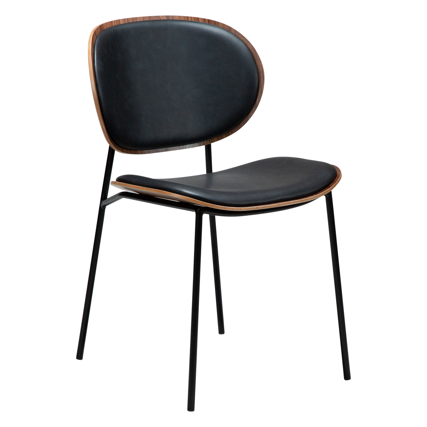 [var:Bezug=Raben-schwarzes Kunstleder und Nussbaum mit schwarzen Metallbeinen] CLEMENTINA Stuhl