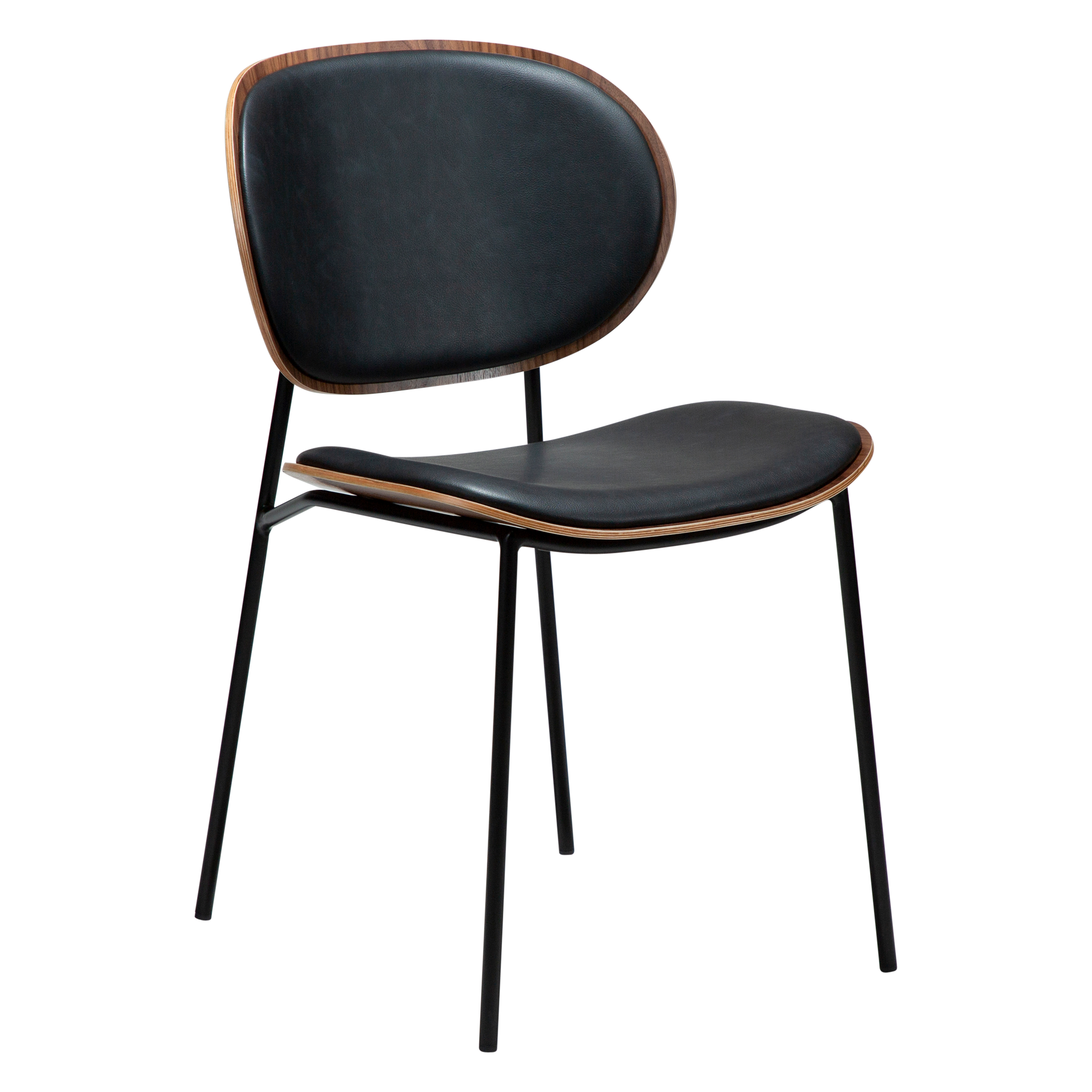 [var:Bezug=Raben-schwarzes Kunstleder und Nussbaum mit schwarzen Metallbeinen] CLEMENTINA Stuhl