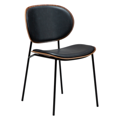 [var:Bezug=Raben-schwarzes Kunstleder und Nussbaum mit schwarzen Metallbeinen] CLEMENTINA Stuhl