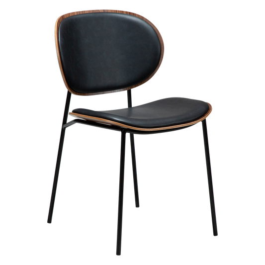 [var:Bezug=Raben-schwarzes Kunstleder und Nussbaum mit schwarzen Metallbeinen] CLEMENTINA Stuhl