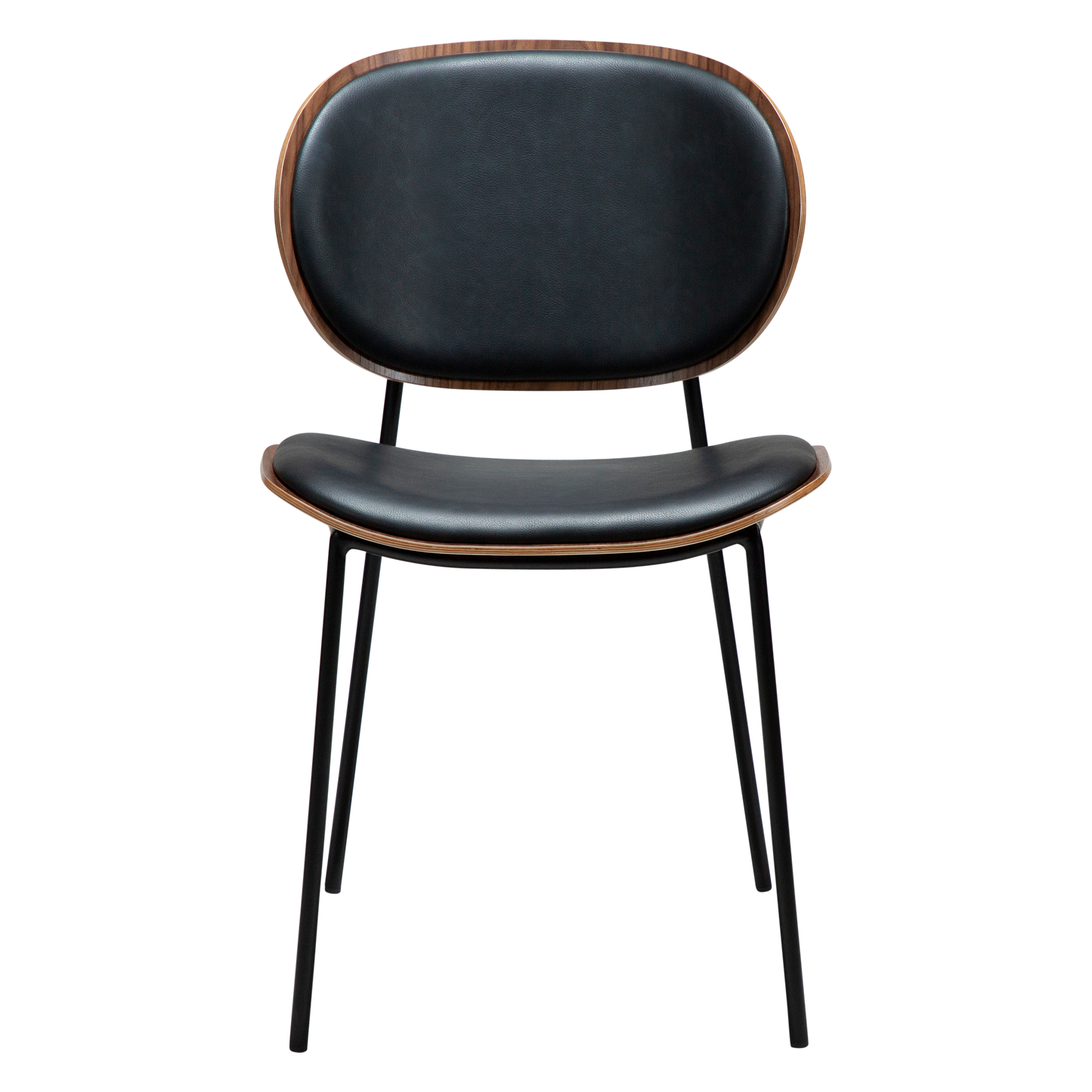 [var:Bezug=Raben-schwarzes Kunstleder und Nussbaum mit schwarzen Metallbeinen] CLEMENTINA Stuhl