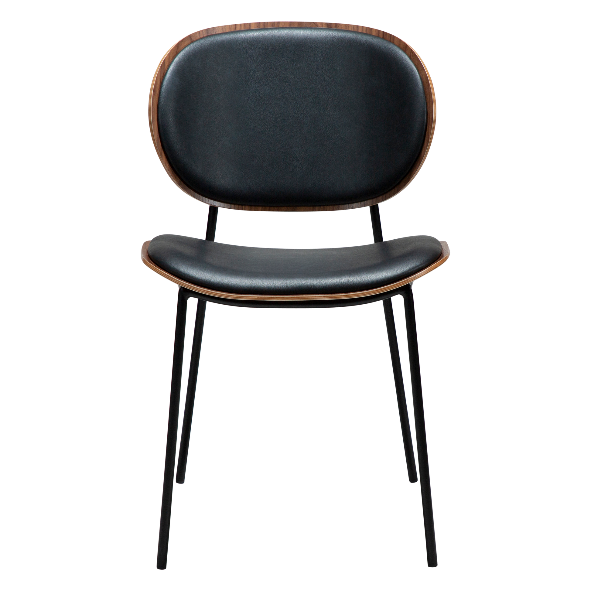 [var:Bezug=Raben-schwarzes Kunstleder und Nussbaum mit schwarzen Metallbeinen] CLEMENTINA Stuhl