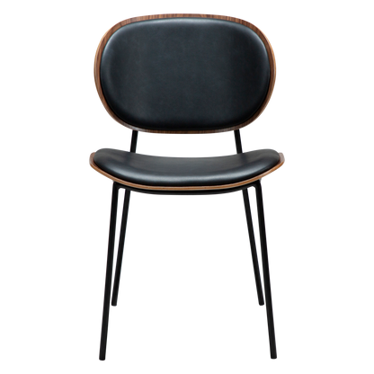 [var:Bezug=Raben-schwarzes Kunstleder und Nussbaum mit schwarzen Metallbeinen] CLEMENTINA Stuhl