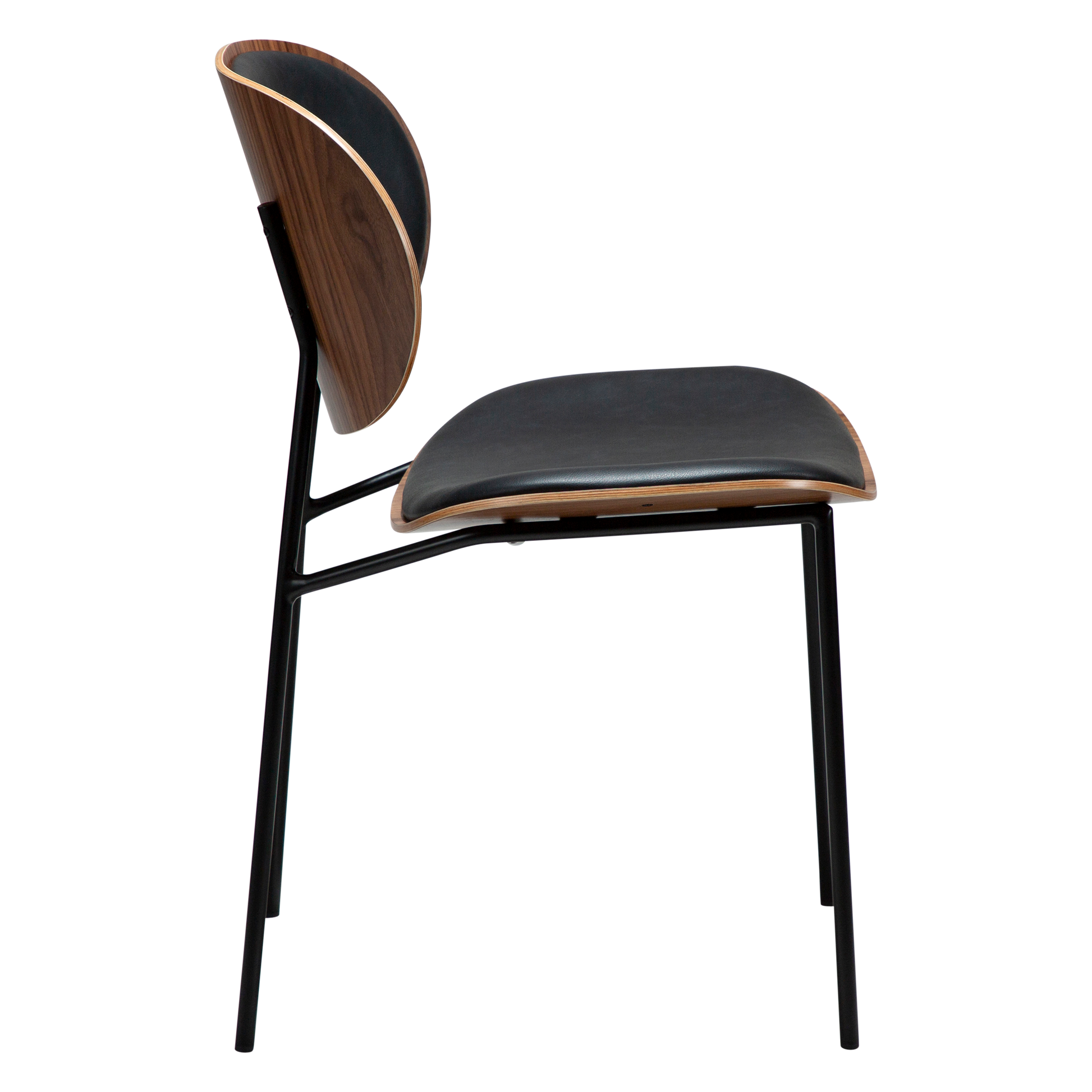 [var:Bezug=Raben-schwarzes Kunstleder und Nussbaum mit schwarzen Metallbeinen] CLEMENTINA Stuhl