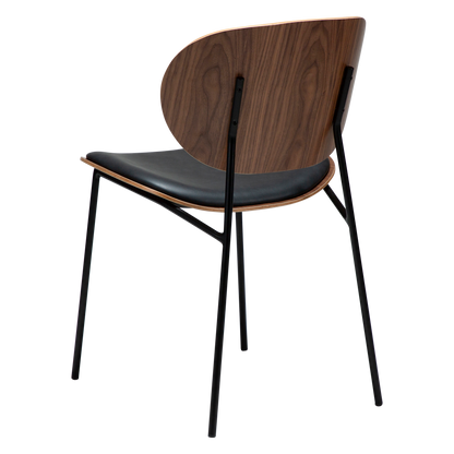 [var:Bezug=Raben-schwarzes Kunstleder und Nussbaum mit schwarzen Metallbeinen] CLEMENTINA Stuhl