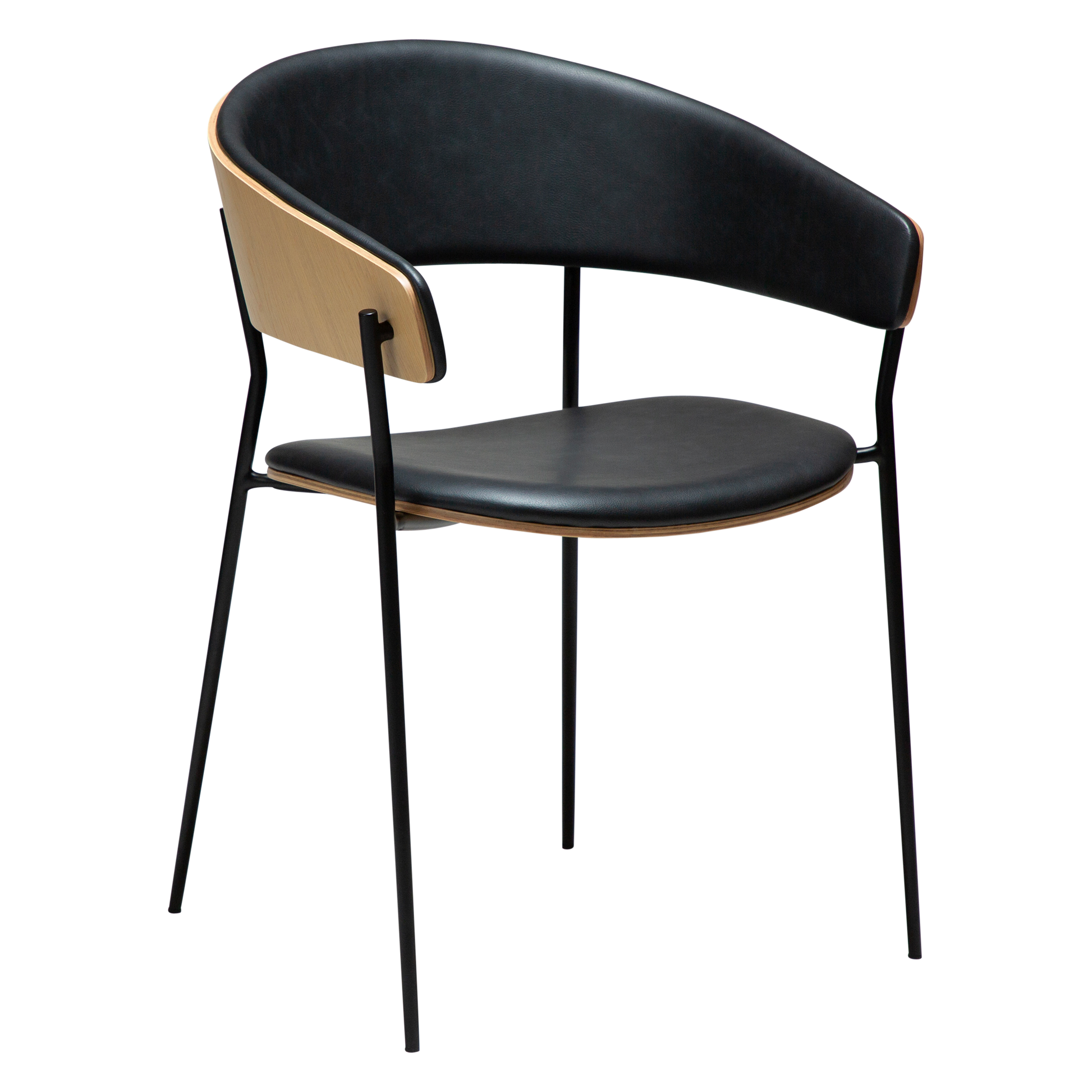 [var:Bezug=Raben-schwarzes Kunstleder und weißgewaschenes Eichenfurnier mit schwarzen Metallbeinen] CRIB Sessel