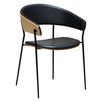 [var:Bezug=Raben-schwarzes Kunstleder und weißgewaschenes Eichenfurnier mit schwarzen Metallbeinen] CRIB Sessel