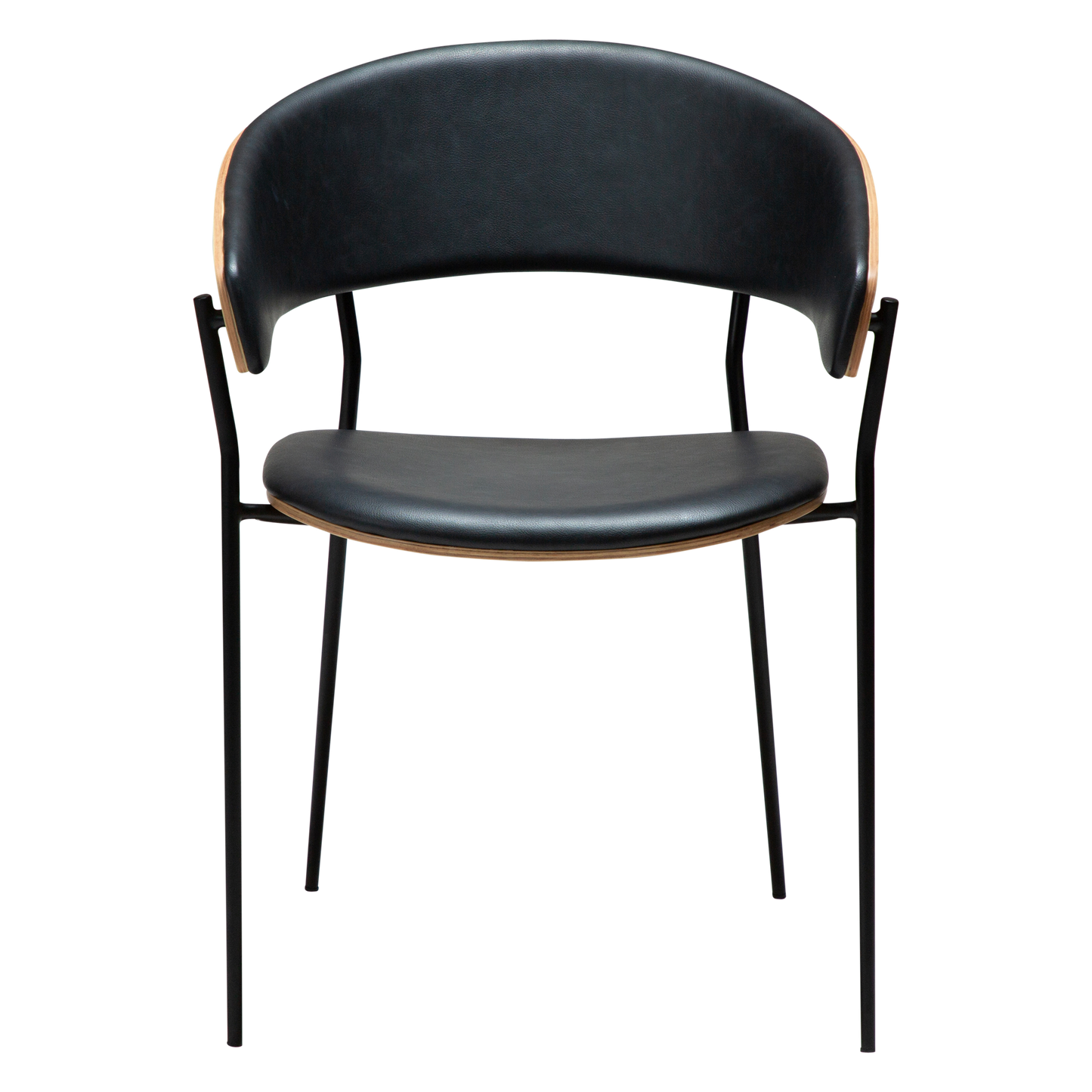 [var:Bezug=Raben-schwarzes Kunstleder und weißgewaschenes Eichenfurnier mit schwarzen Metallbeinen] CRIB Sessel