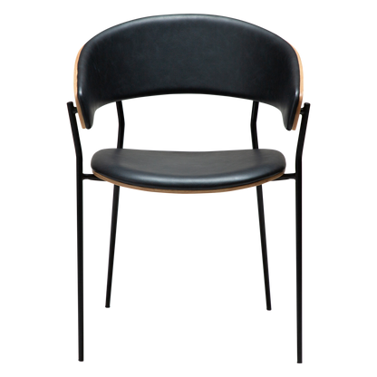 [var:Bezug=Raben-schwarzes Kunstleder und weißgewaschenes Eichenfurnier mit schwarzen Metallbeinen] CRIB Sessel