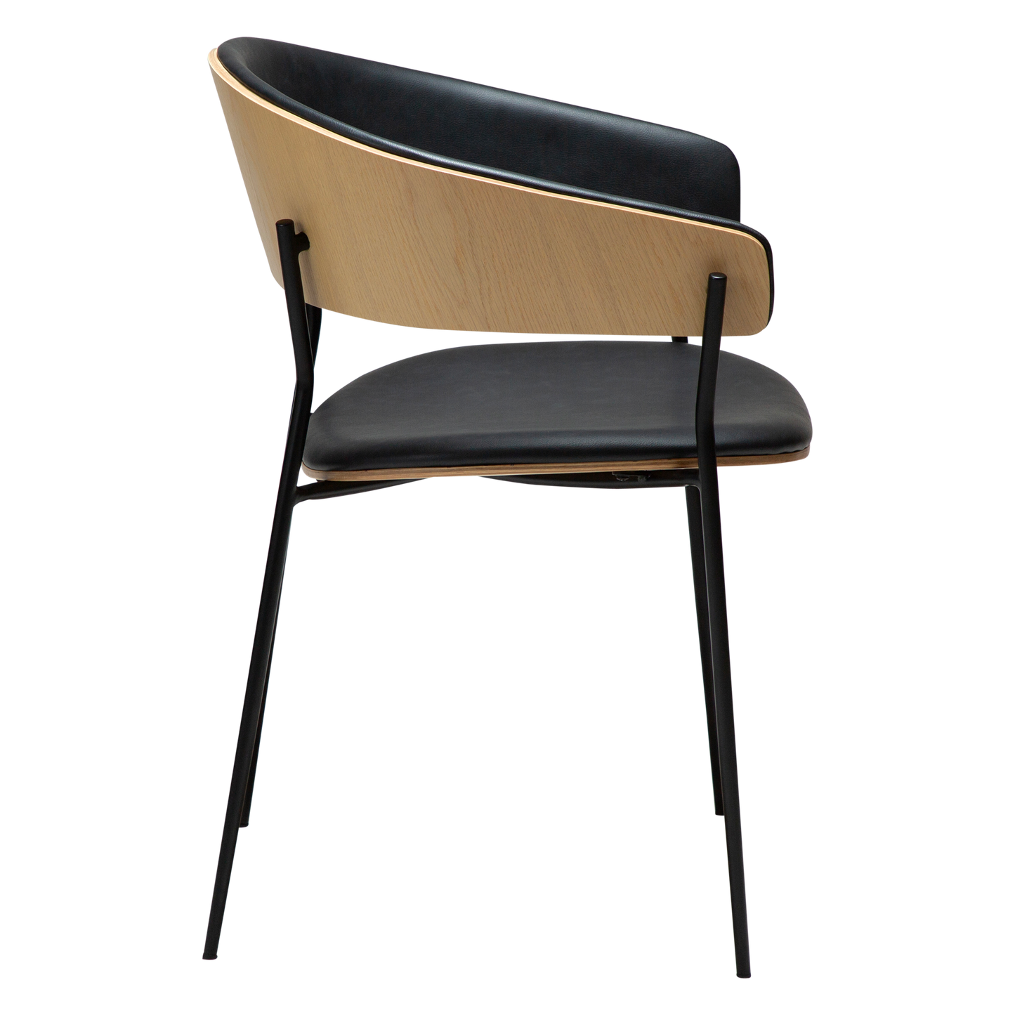 [var:Bezug=Raben-schwarzes Kunstleder und weißgewaschenes Eichenfurnier mit schwarzen Metallbeinen] CRIB Sessel